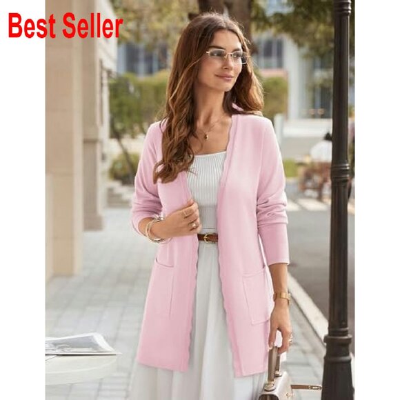 Long Lightweight Cardigan Knit Blazer Open Front Sweater Chic Minimal - Picture 3 of 8